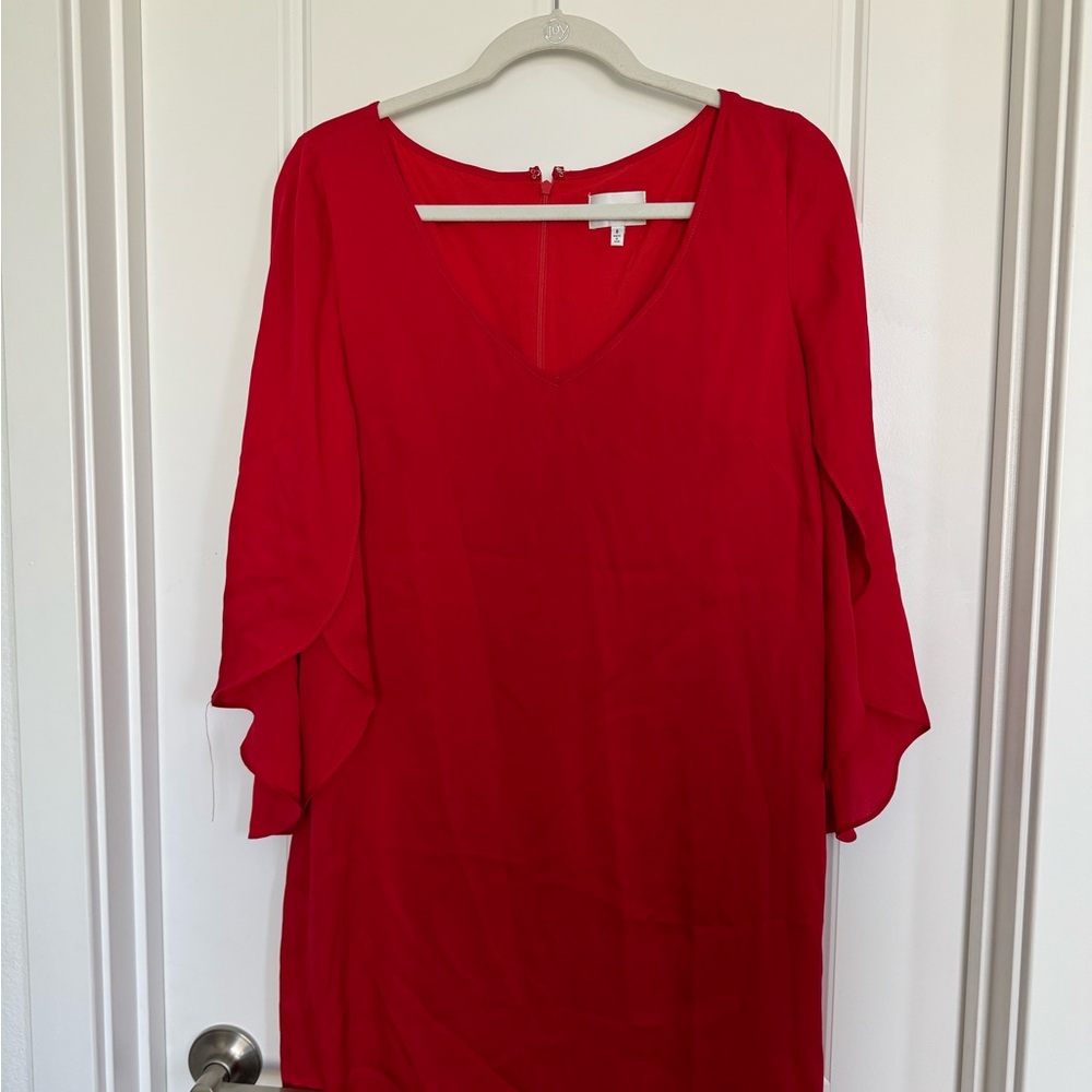 Women's Milly V-Neck Butterfly Silk Dress Size 8 Red - Picture 2 of 6